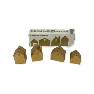 Crate & Barrel Vintage Gold Set of 4 Christmas Holiday Village Candles